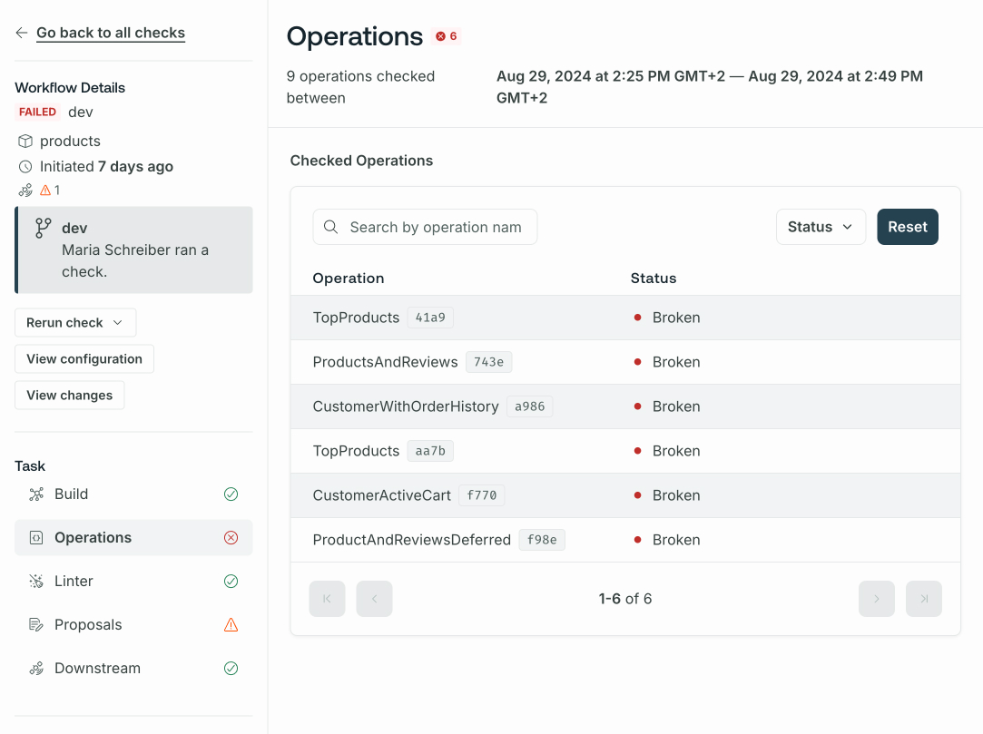 Failed operations check results in Studio